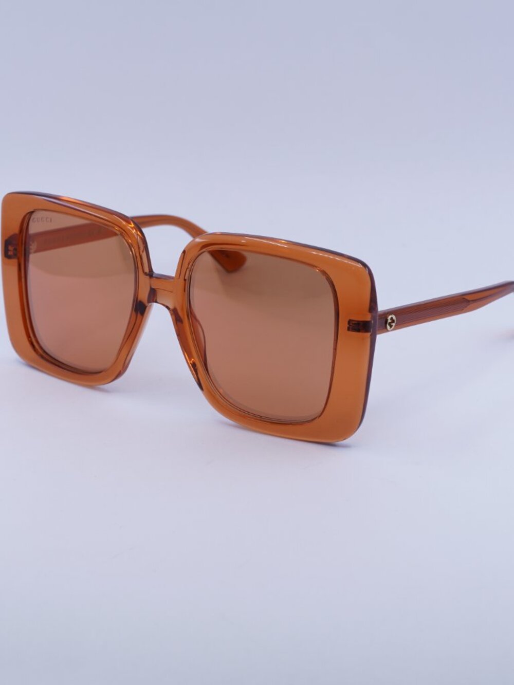 Gucci GG1314S 004 Sunglasses - Transparent Rust Square Frame, Orange Lenses